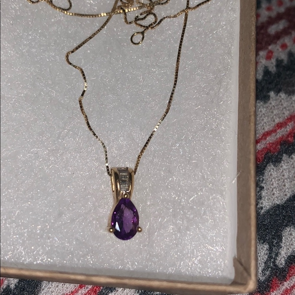 14k gold genuine amethyst necklace